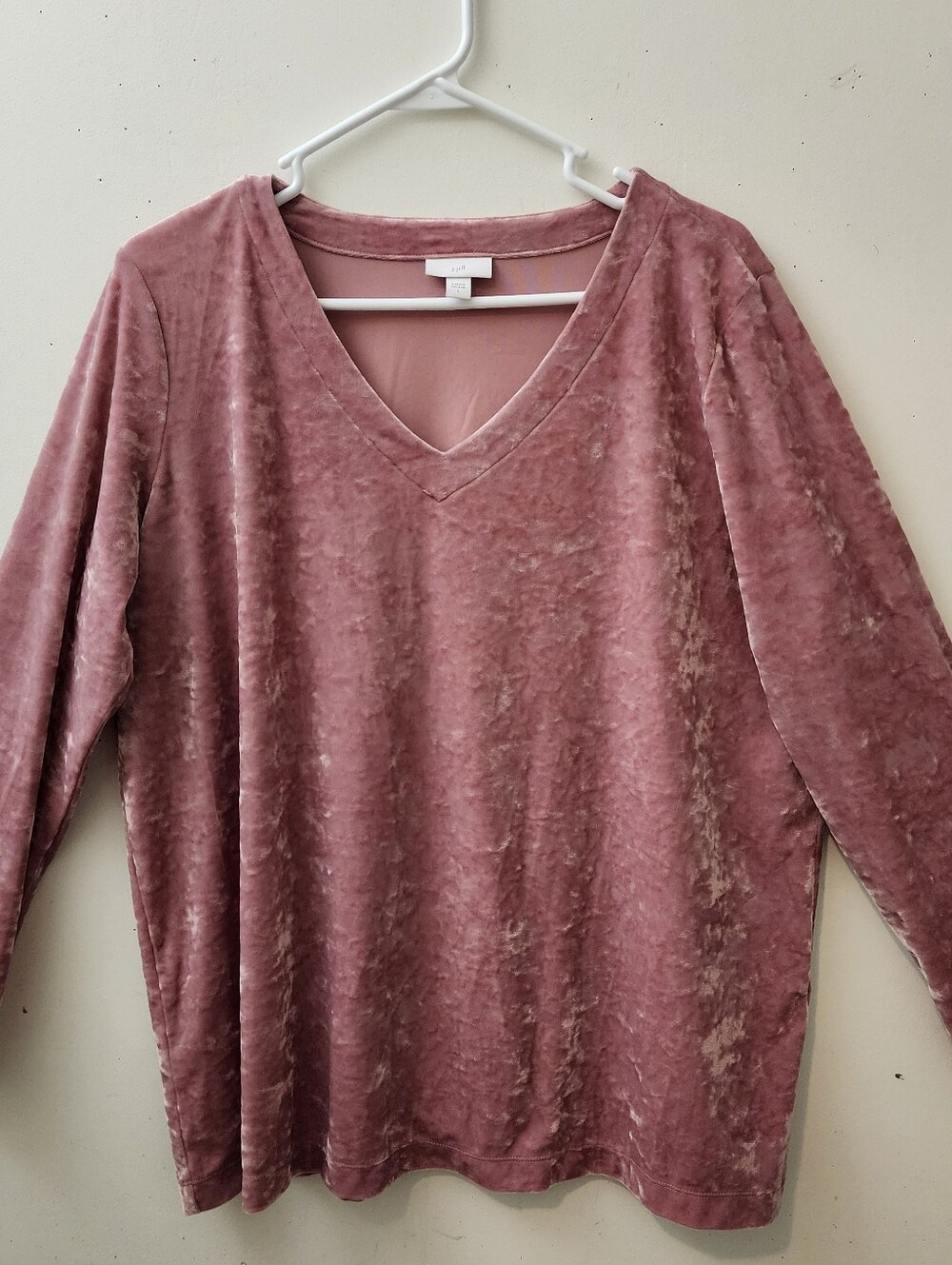 J Jill Rose Pink Crushed Velvet L Tunic Top V-Neck Romantic Fairy Boho Cozy